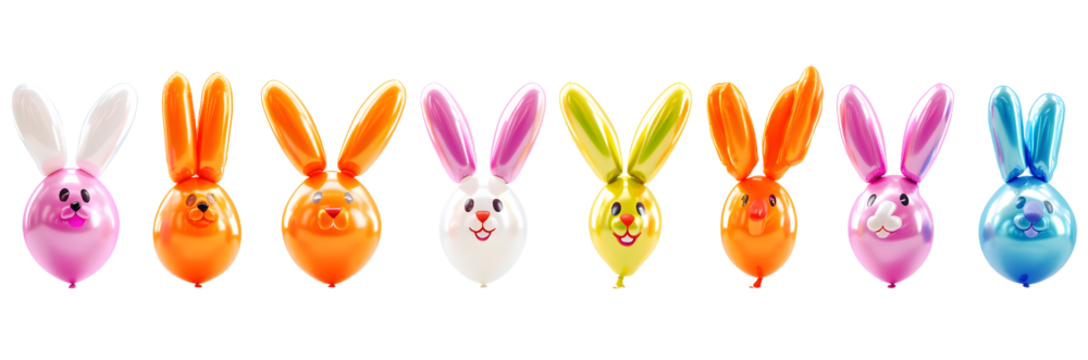 Easter day Colorful balloon bunnies in various expressions on a transparent background. - Powered by Adobe