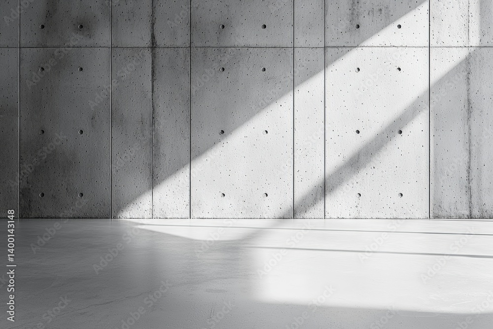 Poster Sunlight creating shadows on empty concrete wall and floor