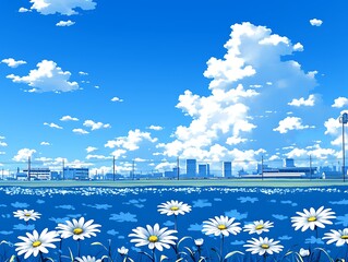 Sunny Field Cityscape