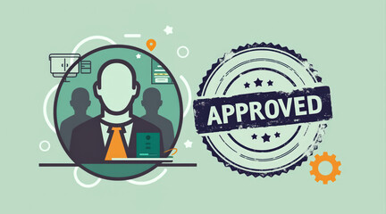 A graphic illustration showing a professional figure surrounded by icons, with a prominent "APPROVED" stamp, suggesting endorsement or validation.