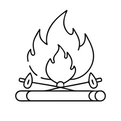 Campfire Illustration Simple Line Art Drawing of a Bonfire with Sticks and Flames