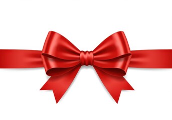 Fototapeta premium A vibrant red satin ribbon tied in a bow on a pristine white background creating a festive decoration
