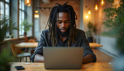 young man working on laptop
