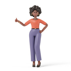 woman giving a thumbs up, symbolizing approval or success. 3d rendering, conceptual image. Isolated on white background.