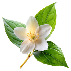 Naklejka premium flor de jasmim branca com folha verde plantas on white bakgrund png