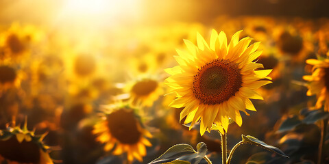 Obraz premium Glowing Sunflower Meadow Where Petals Gently Fall Wallpaper Background