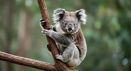Koala Climbing Branch in Nature