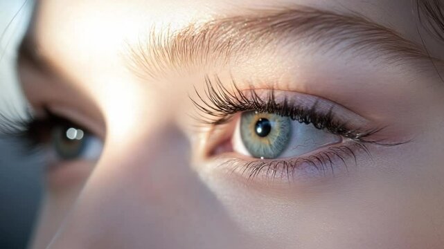 Woman closing and opening eyes with long eyelashes