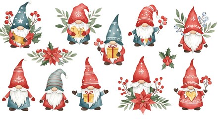 Charming Watercolor Gnomes: A Festive Christmas Collection AI Generated