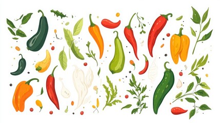 Obraz premium Whole Chili Vector Illustration | Flat Color Hand Drawn Design | Isolated on White Background Art