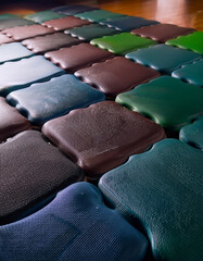 Obraz premium A close-up of interlocking foam tiles on a gym floor provides a safe and cushioned surface for floor exercises and stretching.