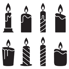 Set candle Vector Black silhouettes for religion commemorative and party. with white background