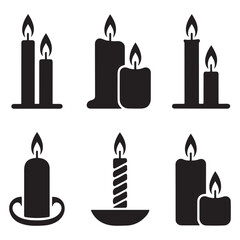 Set candle Vector Black silhouettes for religion commemorative and party. with white background