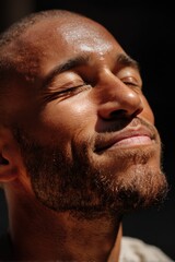 A man relishes the sun's warmth, showcasing a moment of pure joy and contentment with nature's beauty.