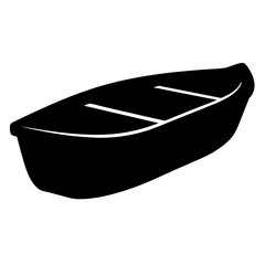 Simple silhouette illustration of a canoe boat floating on calm water