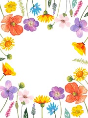 Frame with meadow flowers. Watercolor illustration