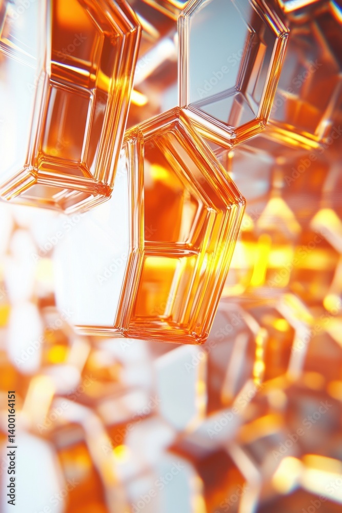 Poster abstract golden crystal structure with geometric shapes gleaming in warm light creating a futuristic