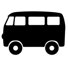 Classic Black and White Silhouette Illustration of a Retro Van Vehicle