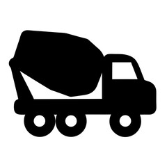 Simple black silhouette of a cement truck on a white background