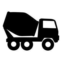 Silhouette of a construction cement mixer truck with its specific characteristics