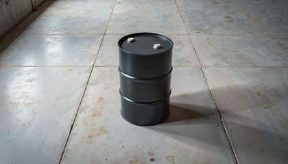 Steel drum on a concrete floor in an industrial environment  