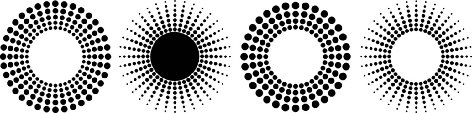 Dot Halftone Circle Elements Graphic Design Vector Black And White Set