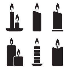 Set candle Vector Black silhouettes for religion commemorative and party. with white background