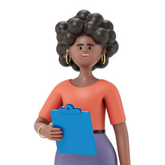 A woman holds a folder, symbolizing organization or work readiness. 3D rendering, conceptual image. Isolated on white background.