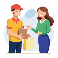  delivery man courier postman giving paper bag