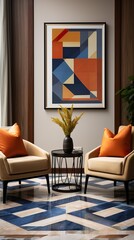Mockup frame close up in modern living room interior, 3d render HD 8K mockup wallpaper Photographic Image