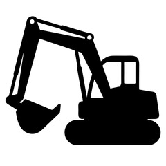 Silhouette of an excavator construction vehicle digging machinery equipment and heavy equipment