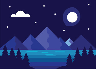 Fototapeta premium wonderful night landscape vector illustration