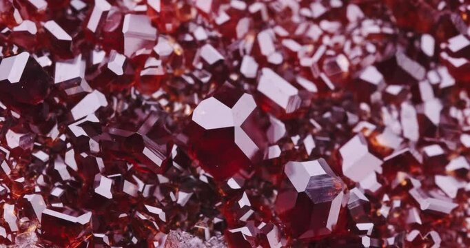 Red Grossular Garnet. Specimen from  Faiallo Pass, Urbe, Italy. Micro footage extreme close-up. microscope mineral crystal photography for Scientific use.