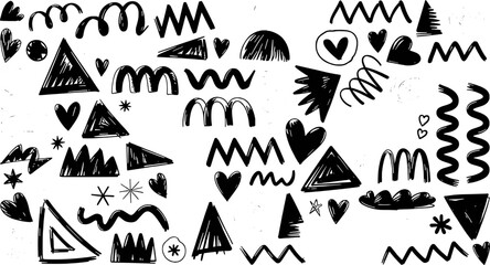 Fototapeta premium Black And White Abstract Doodle Pattern With Hearts Triangles Stars And Lines
