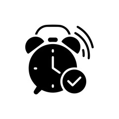 Alarm Clock with Tick and Wave Lines Icon - Black Filled Design