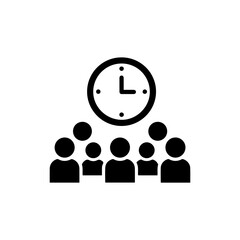 Meeting Icon with Clock Overlay - Black Filled