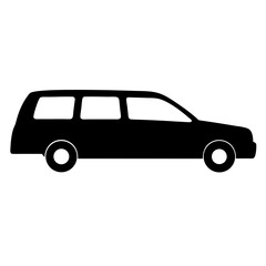 Silhouette of a classic station wagon car in black and white design