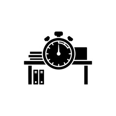 Stopwatch on Table with Papers Minimal Black Filled Icon