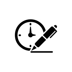 Minimal Black Ticking Clock with Writing Pen Overlay Icon