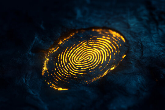 Biometric Security Lock Fingerprint Integrated with Glowing Padlock on Digital Background