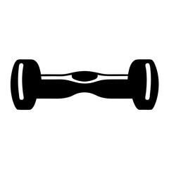A graphic representation of a hoverboard in solid black silhouette