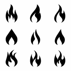 Clean Fire Symbol Silhouette vector Collection.