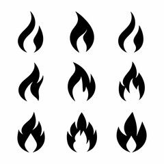 Clean Fire Symbol Silhouette vector Collection.