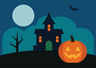 Fototapeta premium halloween background with pumpkin and house