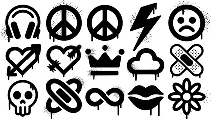 Graffiti Inspired Vector Icons With Drips In Black And White Theme