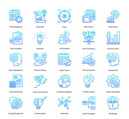 This collection offers visually clean representations of productivity concepts such as goal setting and mental clarity.