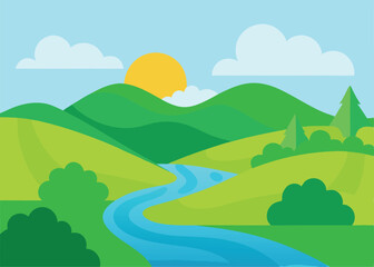 Obraz premium spring or summer landscape with field green hills