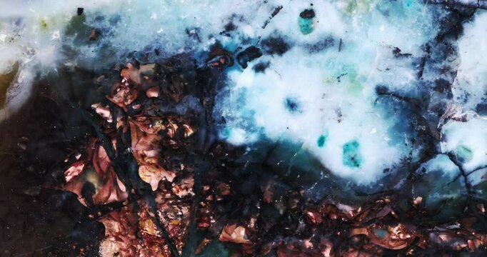 Opal (opalized petrified wood (fossilized opal)). Micro footage extreme close-up. microscope mineral crystal photography for Scientific use.