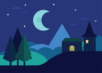 Fototapeta premium vector illustration of a night landscape
