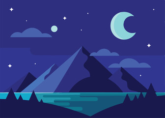 wonderful night landscape vector illustration